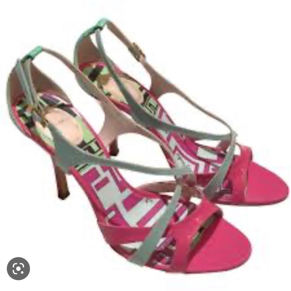 EMILIO PUCCI WOMANS $585 TURQUOISE/PINK LEATHER SANDALS SZ.40 ITALY